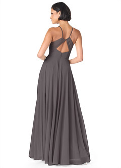 Azazie Avelina Bridesmaid Dresses Steel Grey A-Line V-Neck Pleated Chiffon Dress image2