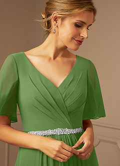 Azazie Tricia Abiti per la Madre della Sposa Abito A-Line in Chiffon con Scollo a V a Pieghe Basilico image6