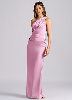 Azazie Akilah Bridesmaid Dresses Candy Pink Mermaid One Shoulder Stretch Satin Dress image12