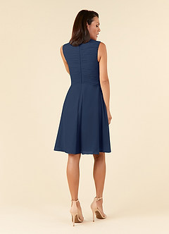 Azazie Theron Mother of the Bride Dresses Dark Navy A-Line V-Neck Pleated Chiffon Dress image2