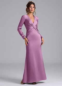 Azazie Valerie Bridesmaid Dresses Wisteria Mermaid Long Sleeve Stretch Satin Dress image1
