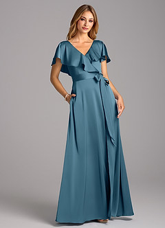 Azazie Lainey Bridesmaid Dresses Bermuda A-Line with Pockets Stretch Satin Dress image1