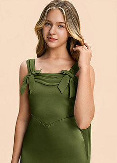 Azazie Chelsea Junior Olive Sheath Pleated Stretch Satin Dress image7
