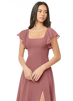 Azazie Bondi Brautjungfernkleider A-Linie Gestreift Chiffon Kleid Wüstenrose image4