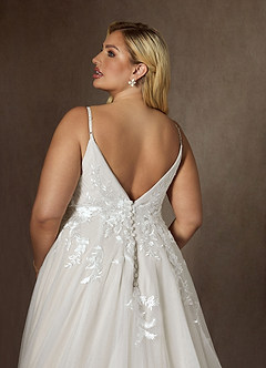 Azazie Rhodes Robes de mariée Robe Trapèze en Tulle Col V paillettes Blanc De Diamant image13