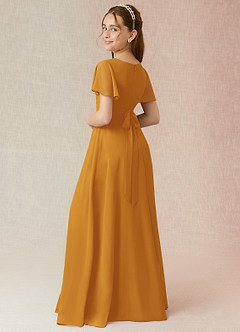Azazie Induh Junior Butterscotch A-Line Ruched Chiffon Dress image2