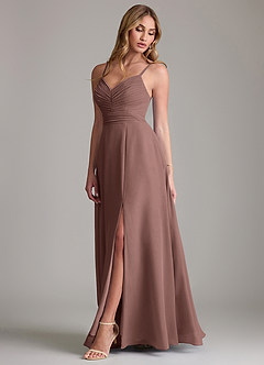 Azazie Terese Bridesmaid Dresses Espresso A-Line Pleated Chiffon Dress image4