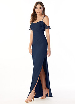 Azazie Emeralda Vestidos de damas de honor Vestido de Azul Marino Oscuro de Gasa de Recto con Vestidos sin tirantes image1