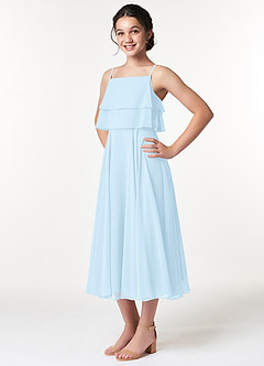 Azazie Ensley Junior Sky Blue A-Line Pleated Chiffon Dress image4