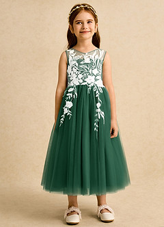 Azazie Sundae Flower Girl Dresses Dark Green Ball-Gown Lace Dress image7