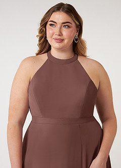 Azazie Clarice Bridesmaid Dresses Espresso A-Line Halter Chiffon Dress image13
