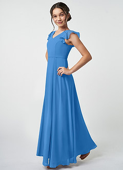 Azazie Claudine Junior Blue Jay A-Line Pleated Chiffon Dress image3