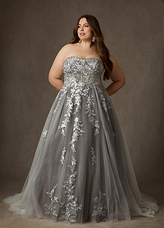 Azazie Keri Robes de mariée Robe Princesse en Dentelle Sans bretelles Blanc Diamant Cacao image13