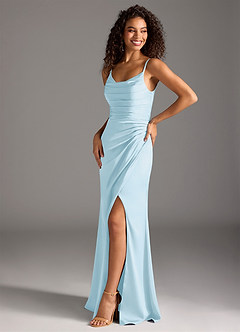 Azazie Deandra Bridesmaid Dresses Sky Blue Mermaid Pleated Stretch Satin Dress image1