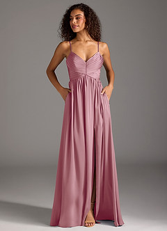 Azazie Alia Bridesmaid Dresses Vintage Mauve A-Line Pleated Stretch Satin Dress image7