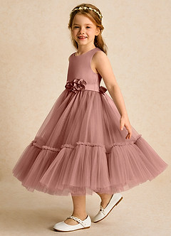 Azazie Miracle vestidos de niña de las flores Vestido de Rosa De Cedro de Satin Mate de Corte En A con Lazo image3