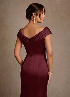 Azazie Aberdeen Mother of the Bride Dresses Cabernet Sheath Pleated Stretch Satin Dress image5