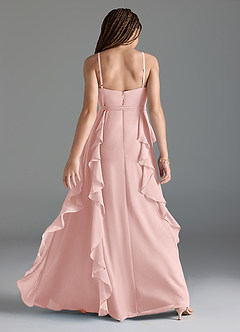 Azazie Peyton Junior Powder Pink A-Line V-Neck Cascading Ruffles Chiffon Dress image5