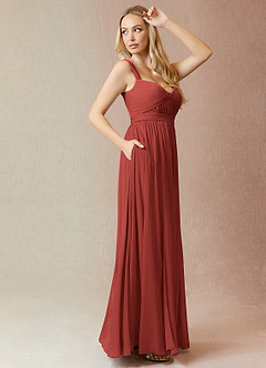 Azazie Reniya Bridesmaid Dresses Terracotta A-Line Pleated Mesh Convertible Dress image3