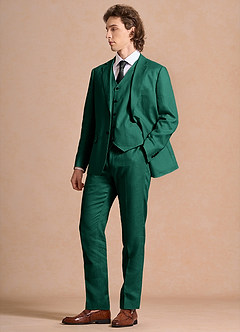 front Harrison Smaragd 3-teiliger Anzug aus 100 % Leinen