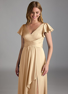 Azazie Omari Robes de demoiselle d'honneur Robe Trapèze en Satin extensible Champagne image4