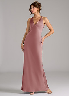 Azazie Tianna Bridesmaid Dresses Dusty Rose A-Line Stretch Satin Dress image1