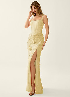 Belinda Yellow 3D Flowers Corset Lace Up Back Mermaid Prom Dress image4
