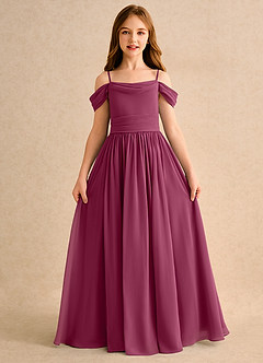 Azazie Shia Girls Formal vestidos de niña de las flores Vestido Mora de Gasa de Corte en A con Hombros descubiertos image5