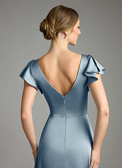 Azazie Omari Abiti da Damigella Abito A-Line in Raso Elasticizzato Blu Polveroso image13