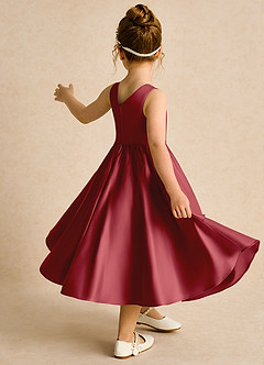 Azazie Hermia Blumenmädchenkleider A-Linie ärmellos Matte Satin Kleid Granatapfelrot image5