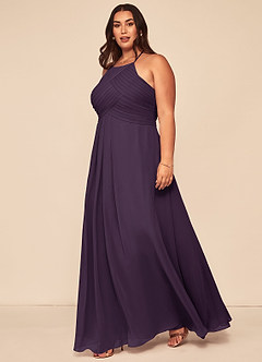 Azazie Ginger Bridesmaid Dresses Plum A-Line Halter Pleated Chiffon Dress image9