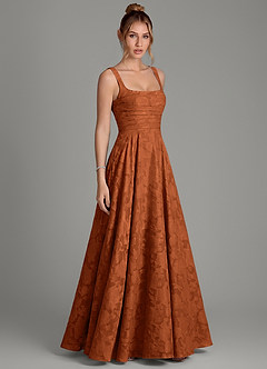 Azazie Azaria Robes de demoiselle d'honneur Robe Trapèze en Blumen-Burnout Corset Orange Brûlée image4
