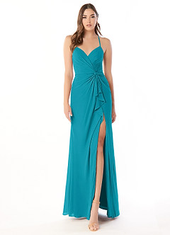 Azazie Aribella Bridesmaid Dresses Jade Sheath Ruched Chiffon Dress image1