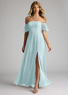 Azazie Sue Bridesmaid Dresses Sea Glass A-Line Off the Shoulder Chiffon Convertible Dress image1