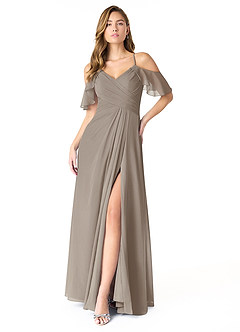 Azazie Dakota Vestidos de damas de honor Vestido de Gris Pardo de Gasa de Corte en A con Cuello en V plisado image5