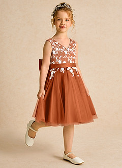 Azazie Butterfly vestidos de niña de las flores Vestido de Naranja Quemada de Encaje de Corte En A image3