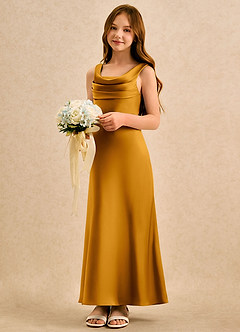 Azazie Raspberry Girls Formal Flower Girl Dresses Butterscotch A-Line Pleated Stretch Satin Dress image1