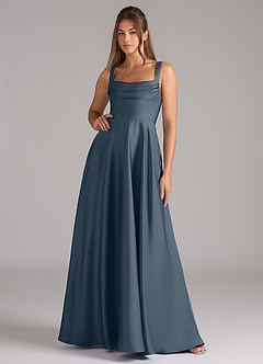 Azazie Shaude Robes de demoiselle d'honneur Robe Trapèze en Satin extensible Plissée Violet Crépusculaire image1