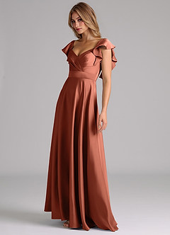 Azazie Leilani Bridesmaid Dresses Clay A-Line Ruched Stretch Satin Dress image8