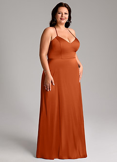 Azazie Mei Bridesmaid Dresses Burnt Orange A-Line V-Neck Stretch Satin Dress image15