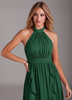 Azazie Avary Bridesmaid Dresses Dark Green A-Line Pleated Chiffon Dress image6