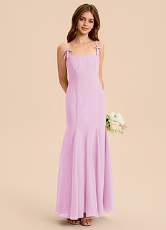 Azazie Evey Junior Vestido de Rosa Caramelo de Gasa de Corte Sirena con Plisado image1