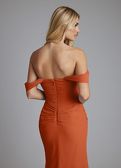 Azazie Luiza Bridesmaid Dresses Burnt Orange Mermaid Off the Shoulder Chiffon Dress image3