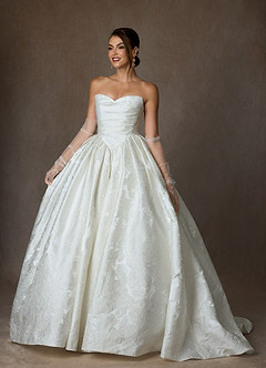 Azazie Celestia Vestidos de novia Vestido de Diamante Blanco de Jacquard Floral de Corte Princesa con Sin tirantes image3