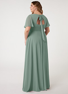 Azazie Kimber Brautjungfernkleider A-Linie Volantärmel Chiffon Kleid Silberner Salbei image8