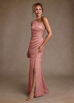 Azazie Joylin Klänningar till brudens mor Klä Trumpet i Blommig Utbrändhet Ena axeln Rosett image3