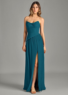 Azazie Becka Bridesmaid Dresses Ink Blue A-Line Strapless Chiffon Dress image3