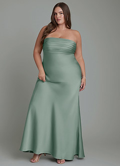 Azazie Saylor Vestidos de damas de honor Vestido Salvia Plateada de Satén Elástico de Corte Sirena con Palabra de honor image11