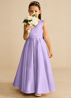 Azazie Pipsy Flower Girl Dresses Lilac A-Line Bow Matte Satin Dress image5