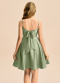 Azazie Miko Junior Pistachio A-Line Pleated Stretch Satin Dress image2
